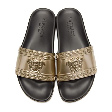 black versace slides with gold medusa|versace medusa head sneakers.